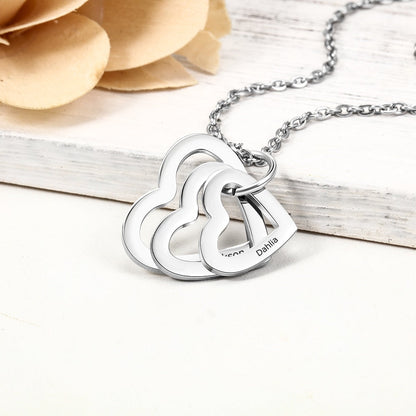 Personalized Family Necklace with 2-4 Names Heart Engraved Necklace