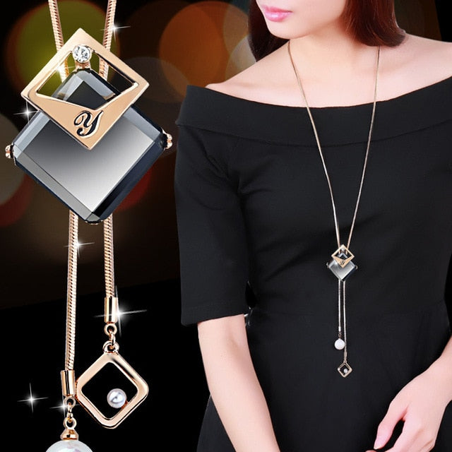 Collier Femme Long Gray Crystal Necklaces &amp; Pendants for Women Round Statement Necklace