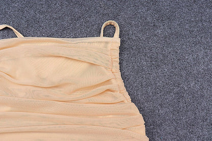 Sleeveless Chic Fashion Mesh Ruched Halter Bodysuit Women Female Tie Up Backless Body Suit