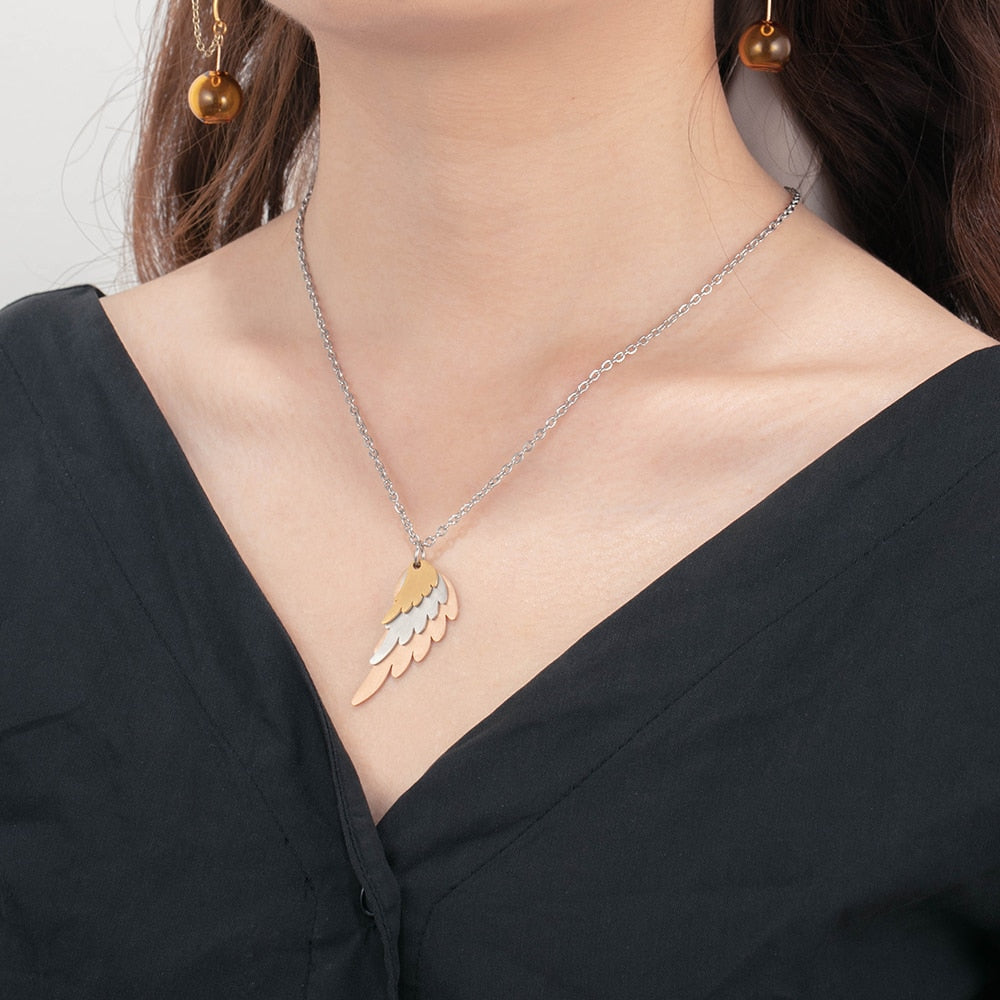 Wings Necklace with 3 Names Mixed Steel &amp; Rose Gold &amp; Gold Color Custom Family Necklace