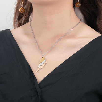 Wings Necklace with 3 Names Mixed Steel &amp; Rose Gold &amp; Gold Color Custom Family Necklace