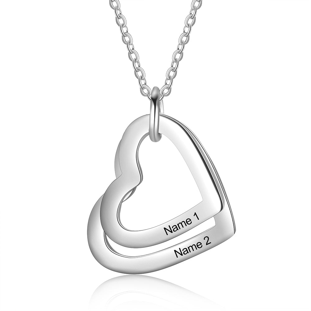 Personalized Family Necklace with 2-4 Names Heart Engraved Necklace