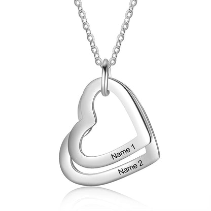 Personalized Family Necklace with 2-4 Names Heart Engraved Necklace