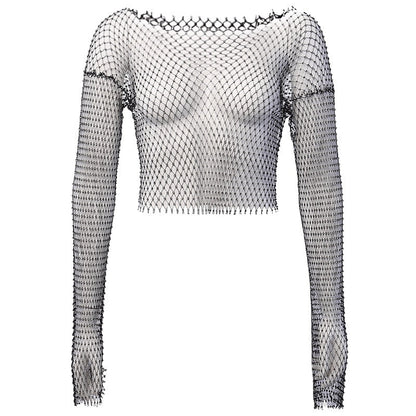 Crystal Diamond See Through Crop Tops Women Hollow Out Beachwear Tops Shiny Sexy Party Top