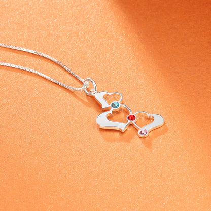 3 Heart Hollow Design Personalized Engrave Name Necklace Birthstone Pendants