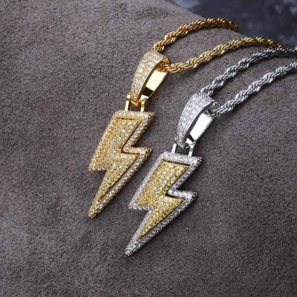 Iced Out Bling Lightning Pendants With Tennis Chain Copper Material Men&