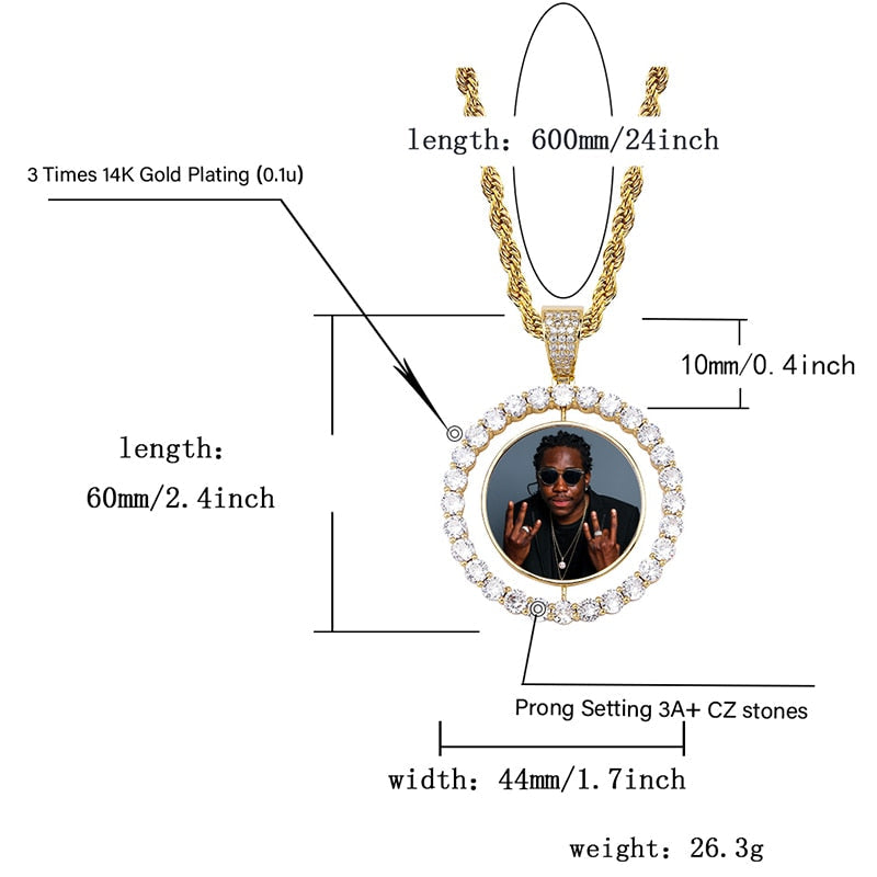 Custom Made Photo Rotating double-sided Medallions Pendant Necklace Men&