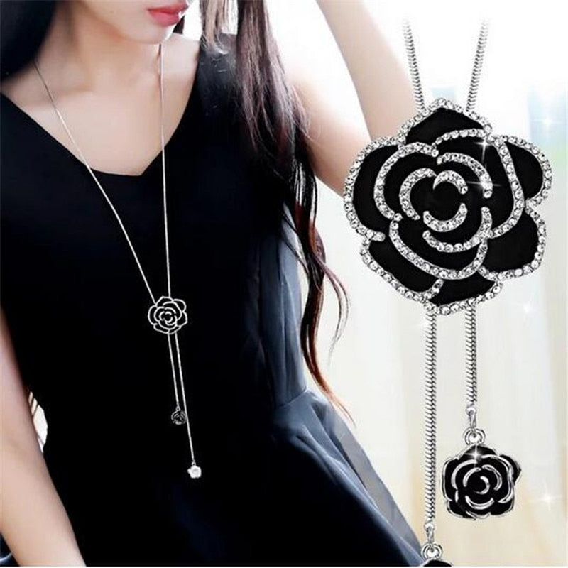 Collier Femme Long Gray Crystal Necklaces &amp; Pendants for Women Round Statement Necklace