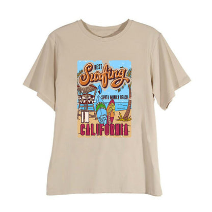 1pcs WHITE Tees Summer Casual Oversized Tee Best Surfing Santa Monica California Womens Retro Style