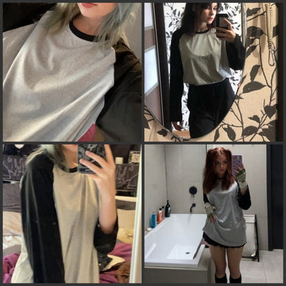 Female T-shirt Round collar Contrast Color Long Sleeve T Shirt Women spring T-Shirts