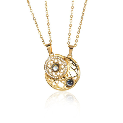 Sun And Moon Love Memory Confession 100 Languages I Love You Necklace Projection Gold Chian Couple Pendant