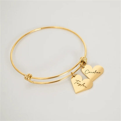 Personalized Bracelet Heart Customized Engraved 1-6Names Adjustable Bangles