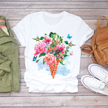 Dream Feather Print Summer Short Sleeve T-Shirts Top Graphic Plue Size