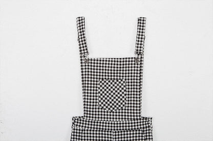 Women Straps Jumpsuits Ladies Summer Plaids Checked Playsuits Backless Outfits White&amp;Black