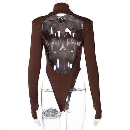 2022 Jumpsuits Women Rompers Sexy Club Hollow Out Backless Bodysuits Casual Long Sleeve Solid Slim