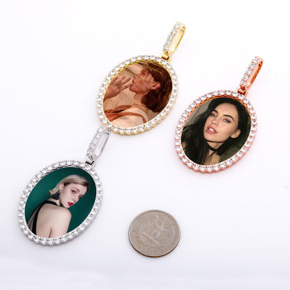 Custom Photo Pendant Oval Medal Pendant Ice Zircon Pendant Necklace Fashion Hip Hop Jewelry