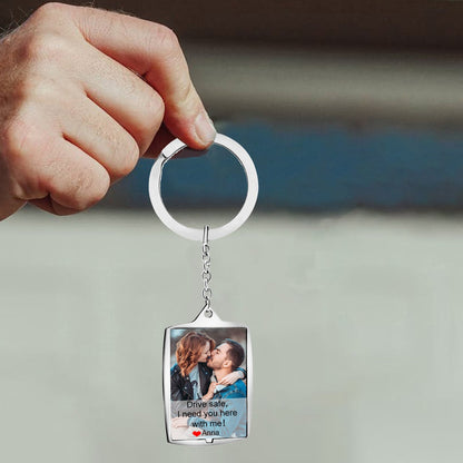 Stainless Steel Car Keyring Personalised Photo With Text Memory Gifts