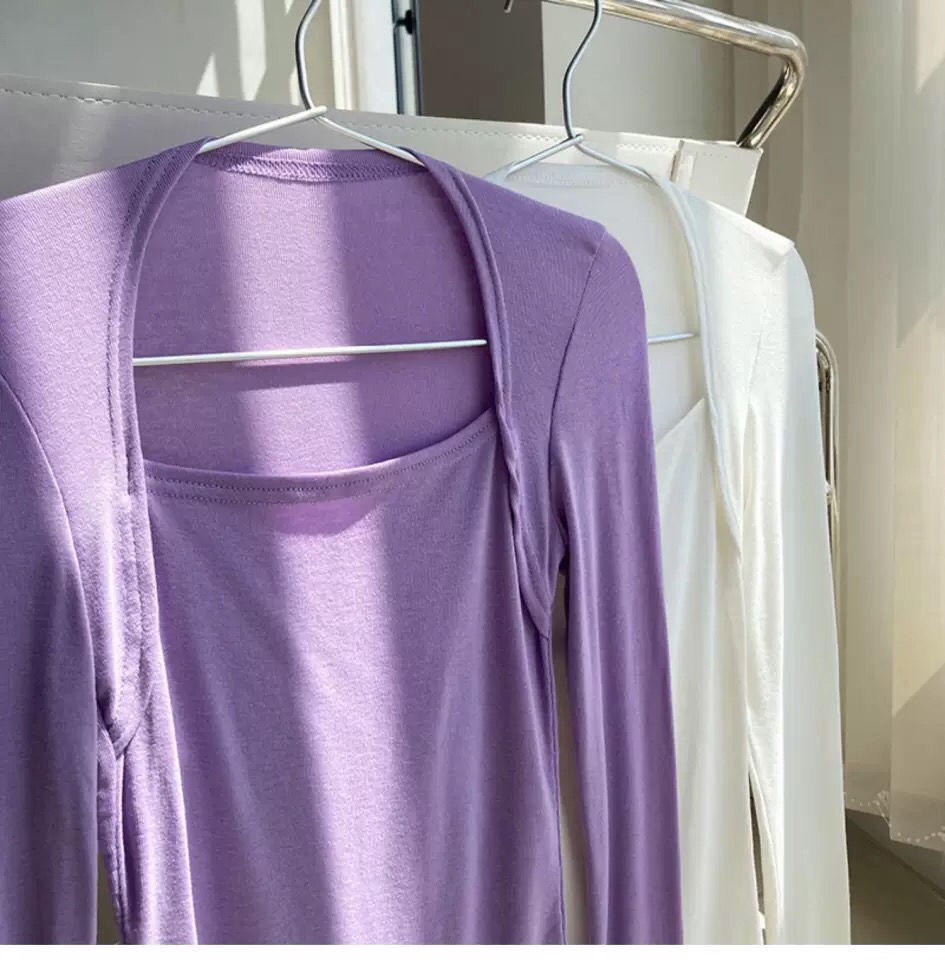 Long Sleeve Tops Women Candy Color Fake Two Piece Skinny T-shirts Female