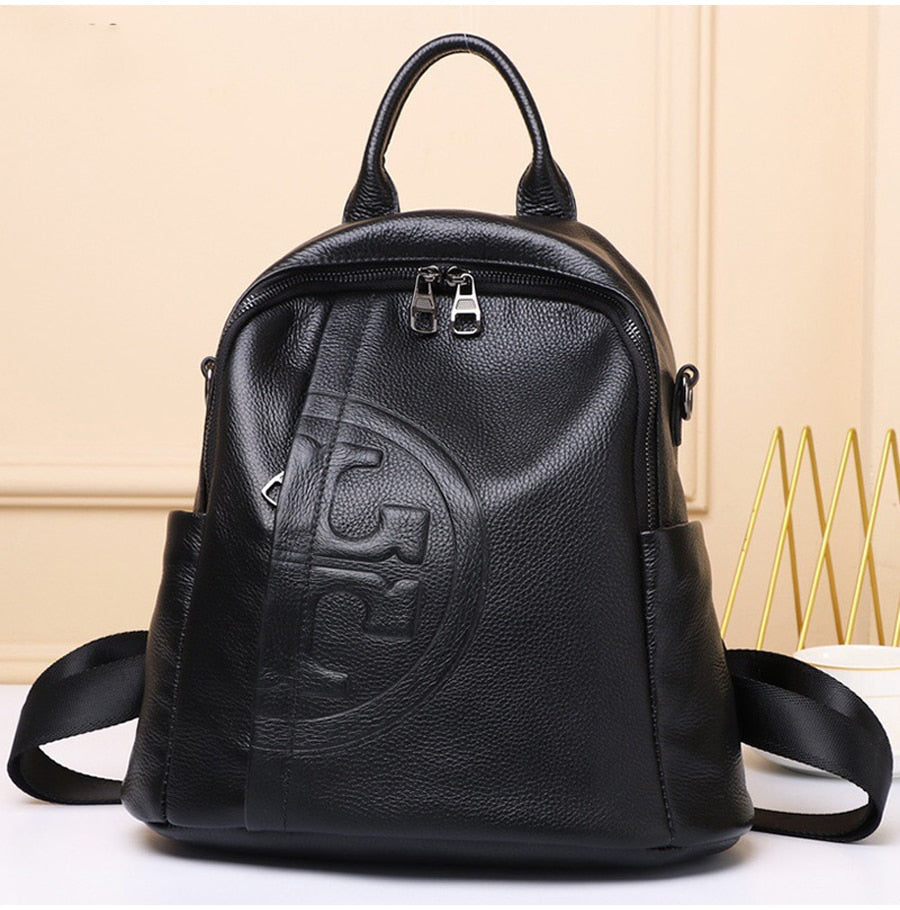 Genuine Real Cowhide Leather Backpack High Quality Women&