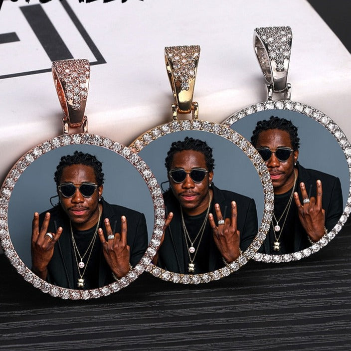 Custom Photo Memory Medallions Necklace With Tennis Chain With Cubic Zircon Chains