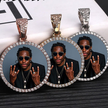 Custom Photo Memory Medallions Necklace With Tennis Chain With Cubic Zircon Chains