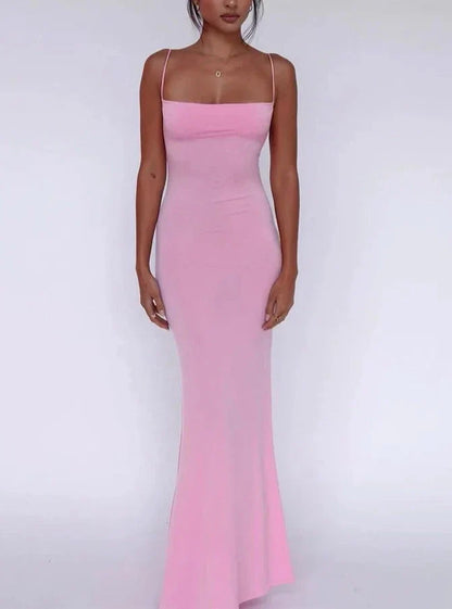 Solid Sleeveless Backless Elegant Sexy Bodycon Y2K Maxi Prom Dress