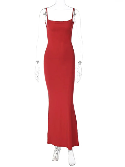Solid Sleeveless Backless Elegant Sexy Bodycon Y2K Maxi Prom Dress
