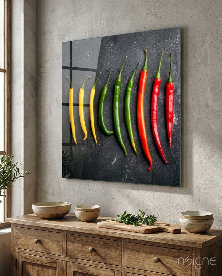 Colored Peppers Glass Wall Art