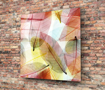 Translucent Skeleton Leaves Warm Glow Glass Wall Art