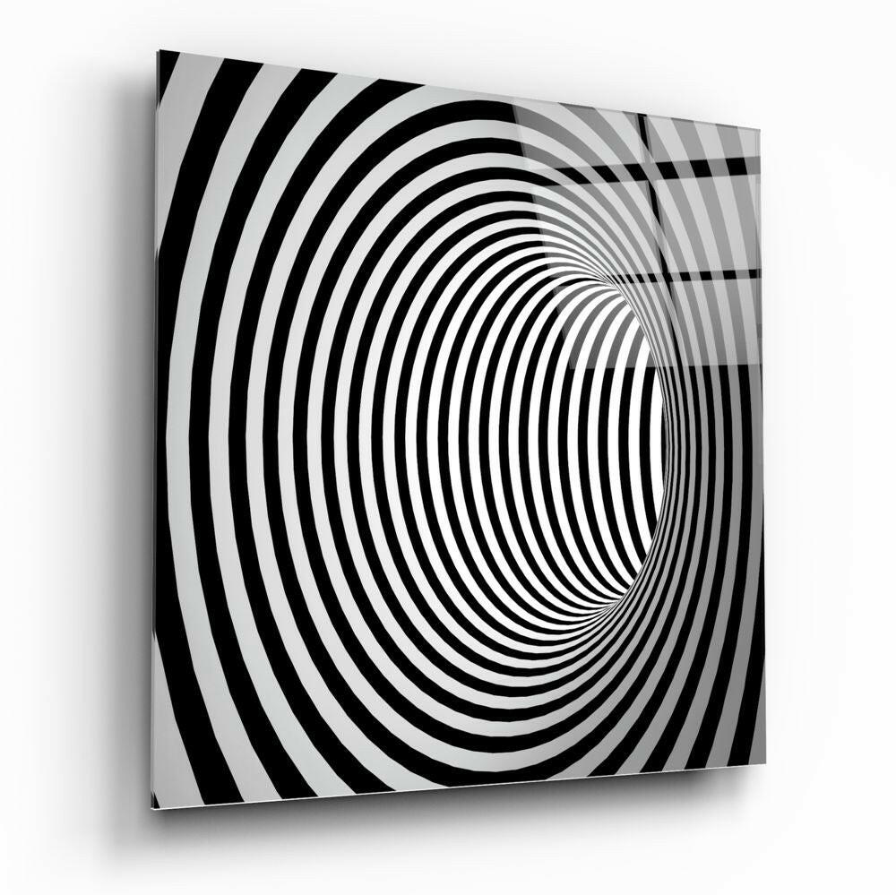 Striped Monochrome Tunnel Illusion Glass Wall Art