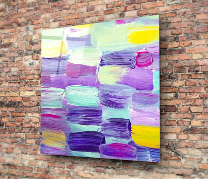 Purple and Yellow Brushstroke Glass Wall Art