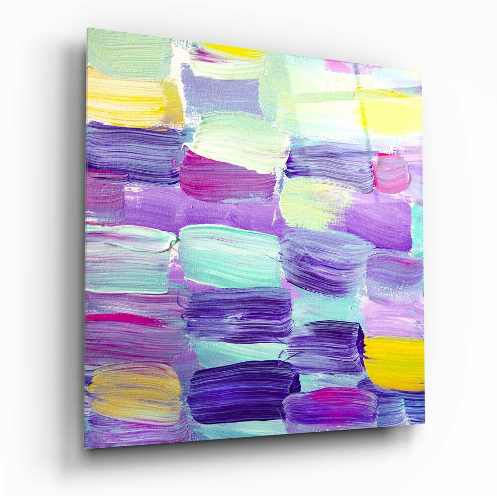 Purple and Yellow Brushstroke Glass Wall Art
