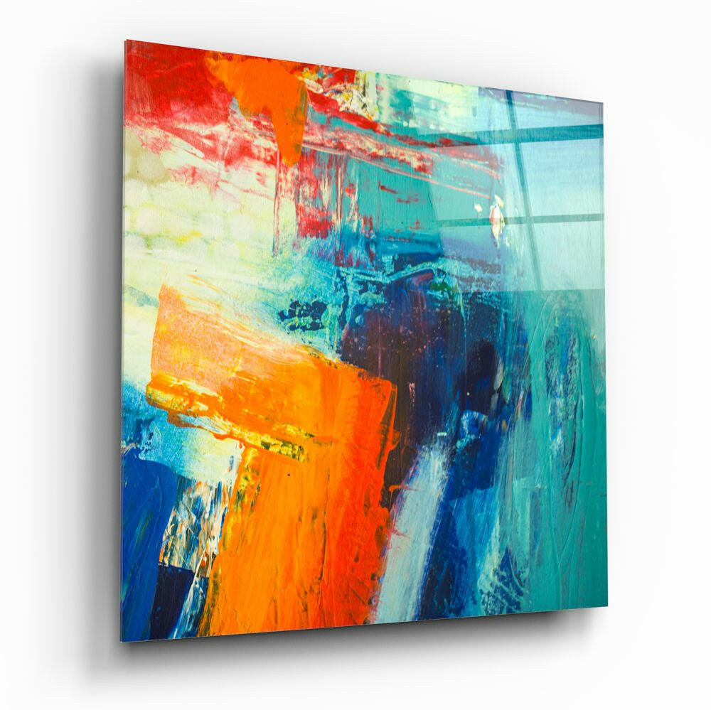 Vibrant Orange Teal Abstract Glass Wall Art