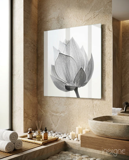 Silver Lotus Blossom Glass Wall Art