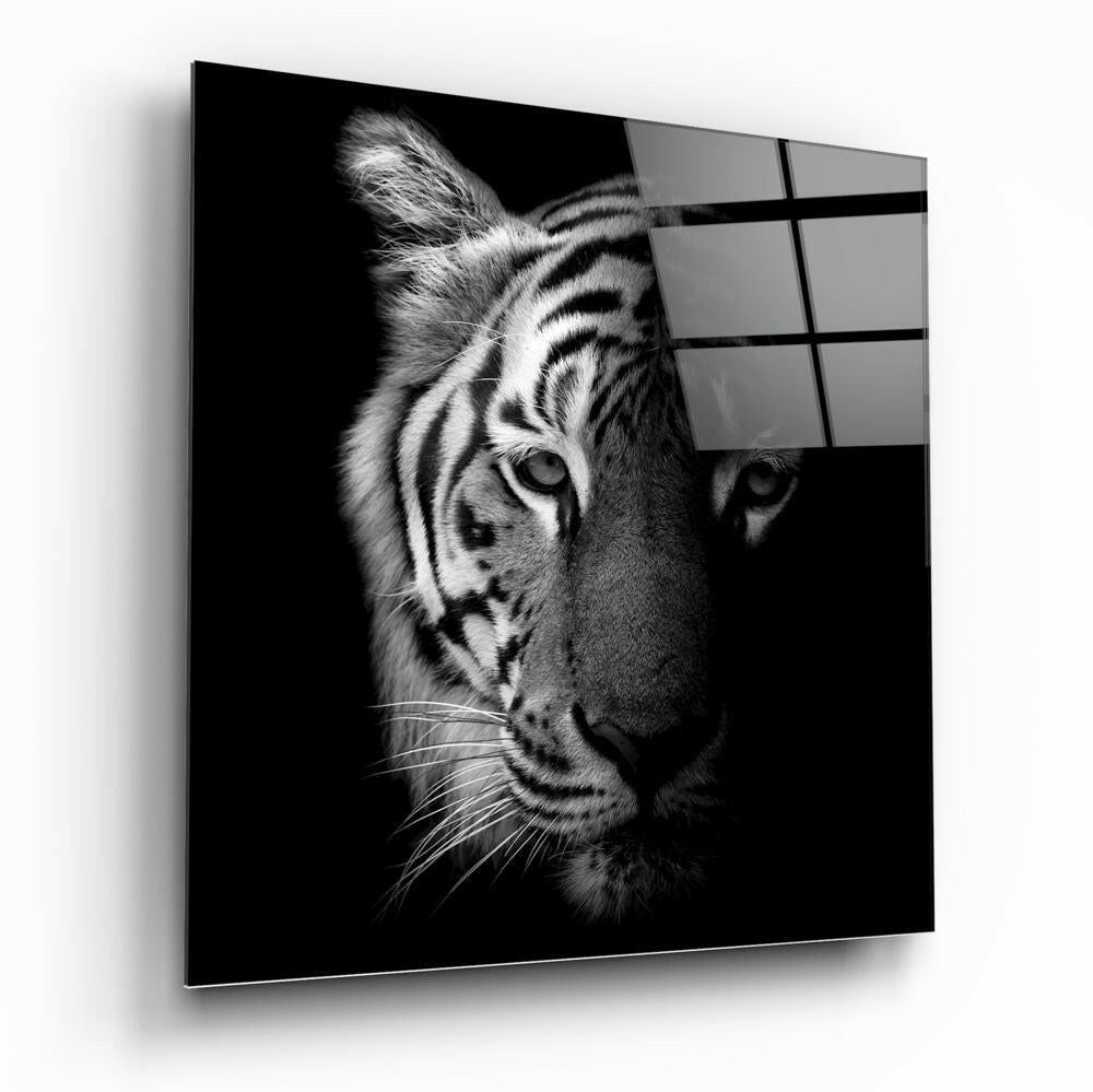 Shadowed Monochrome Tiger Glass Wall Art