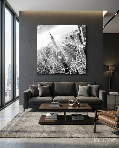Aerial Black And White Skyline New York Glass Wall Art