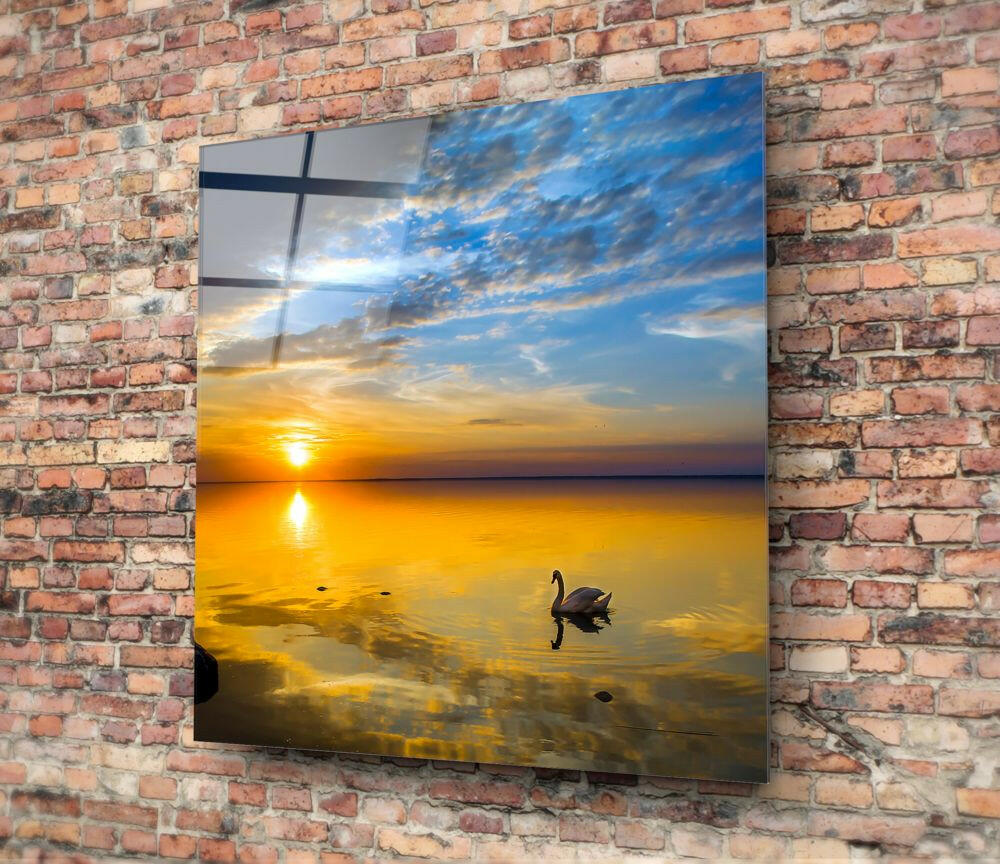 Serene Golden Ocean Sunset Glass Wall Art