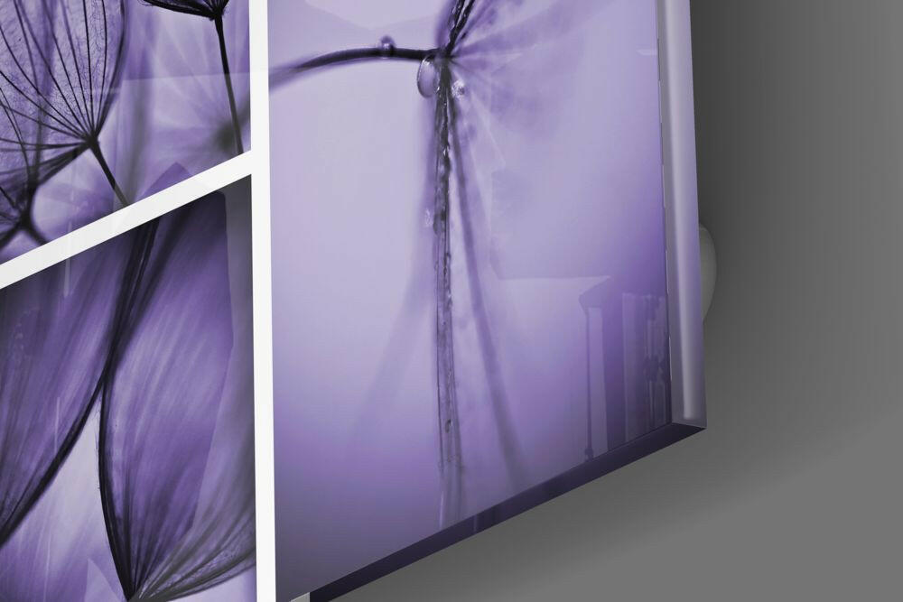 Purple Dandelion Triptych Glass Wall Art