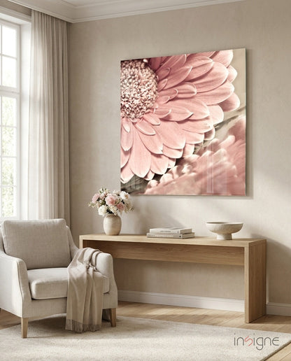 Soft Pink Gerbera Daisy Macro Flower Glass Wall Art