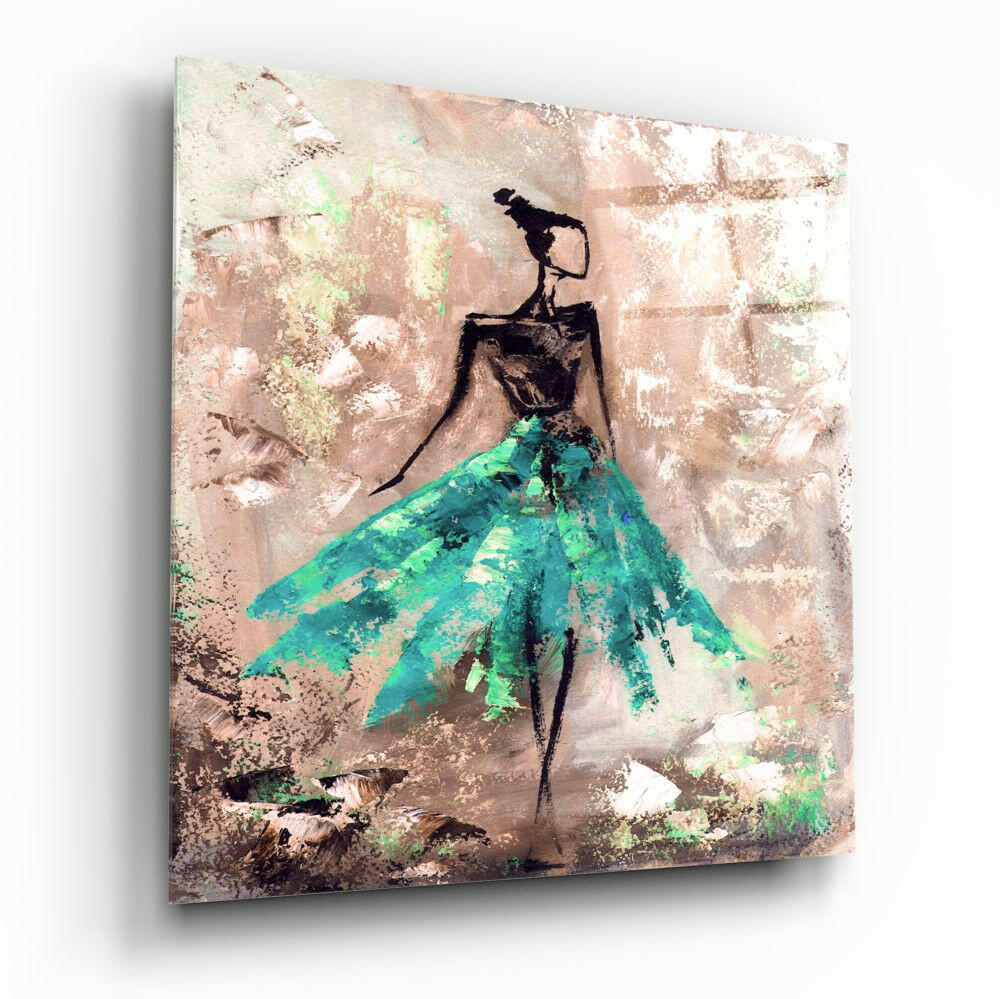 Turquoise Skirt Dancer Blush Backdrop Glass Wall Art