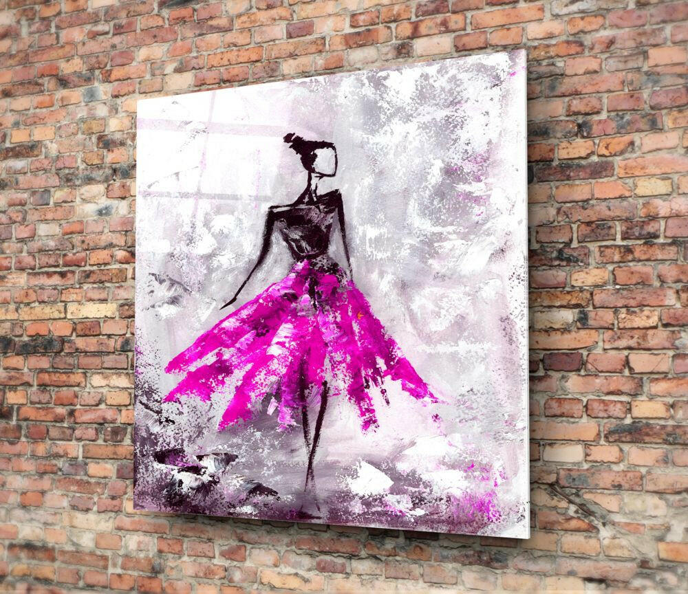 Fuchsia Tutu Dancer Silver Wall Glass Wall Art