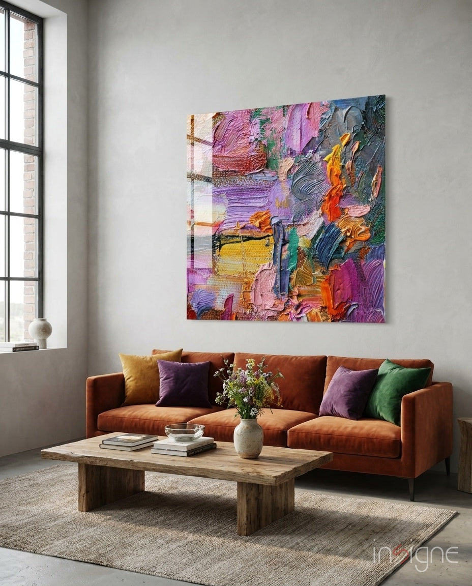 Vibrant Impasto Palette Knife Glass Wall Art