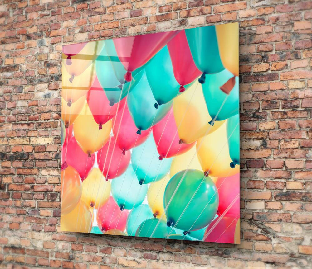 Magenta and Teal Balloon Canopy Glass Wall Art
