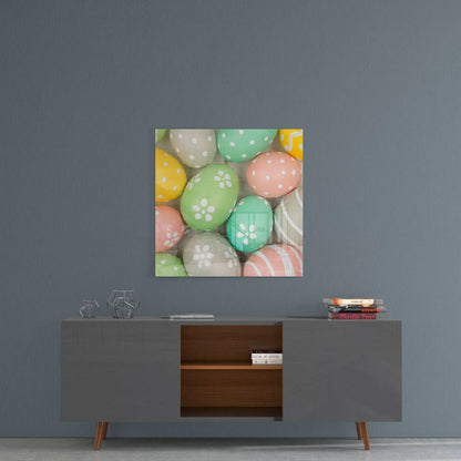 Daisy Painted Pastel Easter Eggs Glass Wall Art