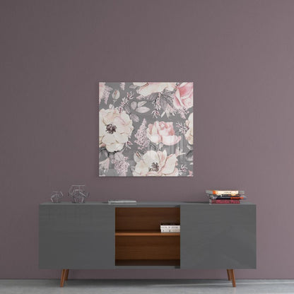 Blush Roses on Gray Flower Glass Wall Art