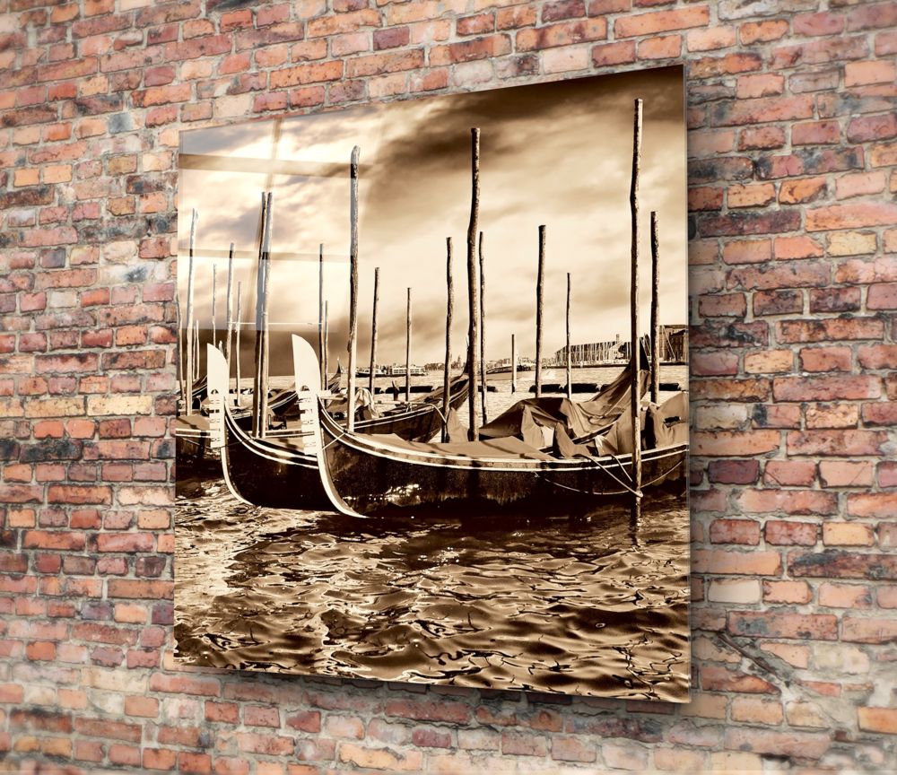 Vintage Gondola Poles Square Glass Wall Art