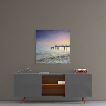Colorful Sunset Beach Boardwalk Pier Glass Wall Art