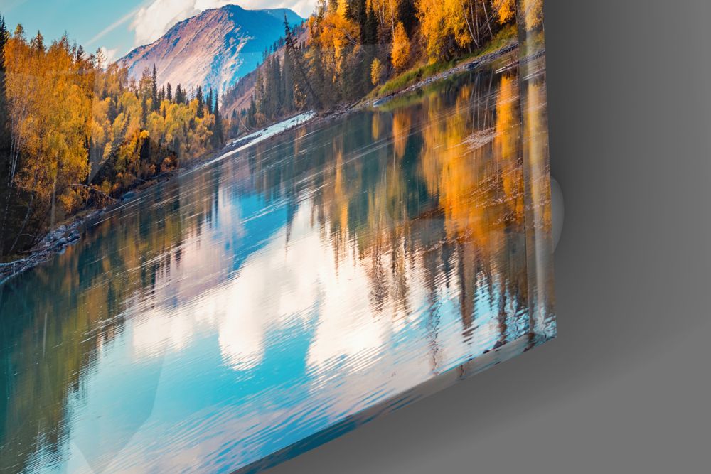 Turquoise Autumn River Valley Glass Wall Art