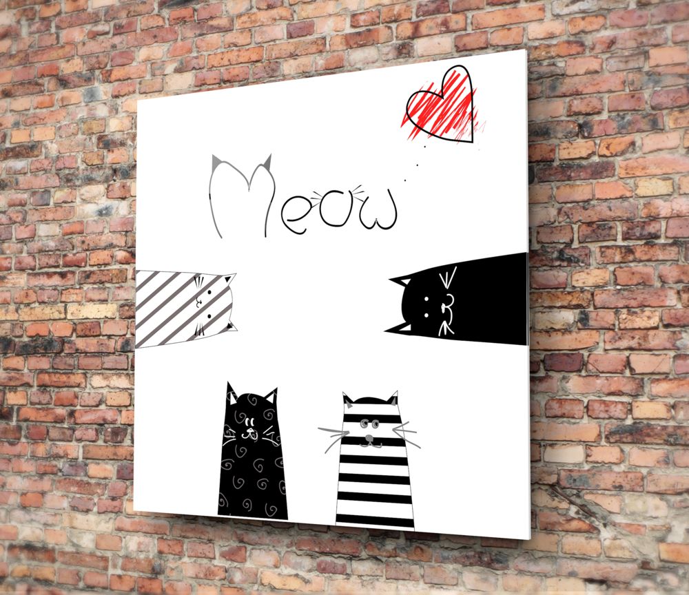 Red Heart Meow Peeking Cats Glass Wall Art