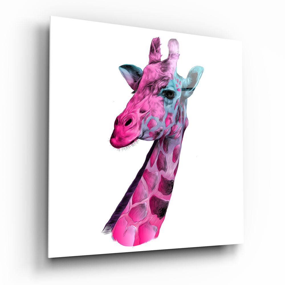 Pink Teal Giraffe Profile Glass Wall Art